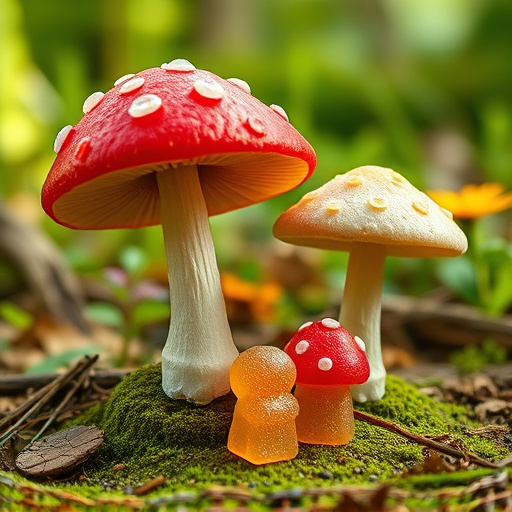 Magic Mushroom Gummies with Nature Background