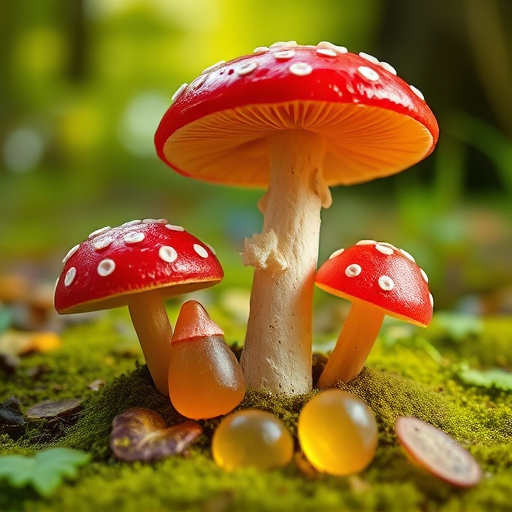 Magic Mushroom Gummies with Nature Background