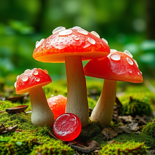 Magic Mushroom Gummies with Nature Background