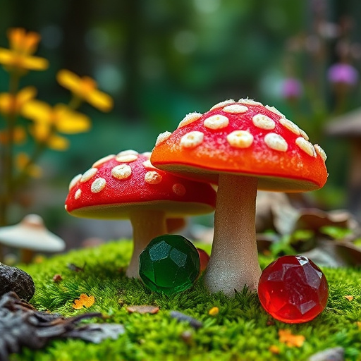 Magic Mushroom Gummies with Nature Background