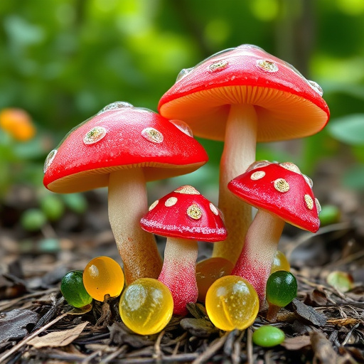 Magic Mushroom Gummies with Nature Background