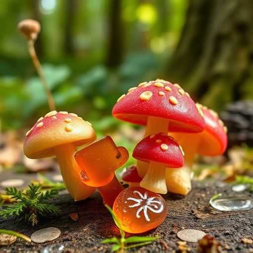 Magic Mushroom Gummies with Nature Background