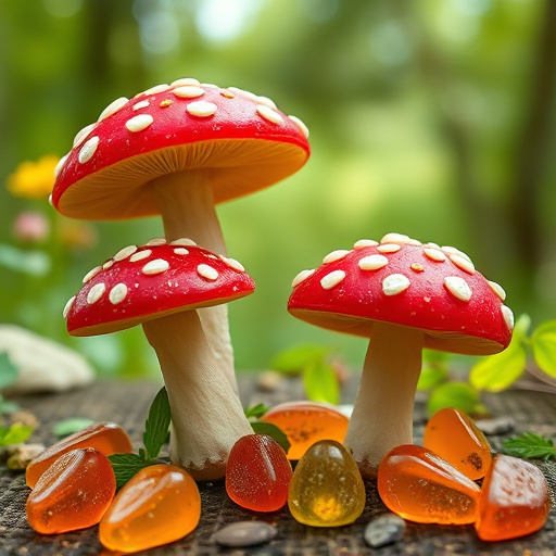 Magic Mushroom Gummies with Nature Background