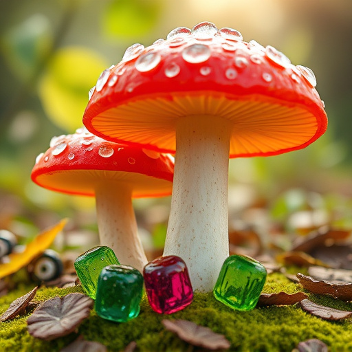 Magic Mushroom Gummies with Nature Background