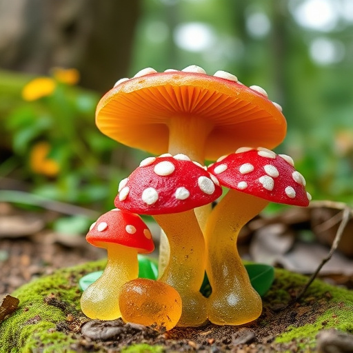 Magic Mushroom Gummies with Nature Background