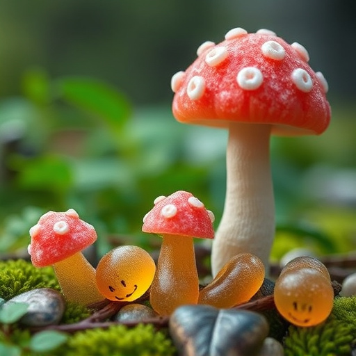 Magic Mushroom Gummies with Nature Background