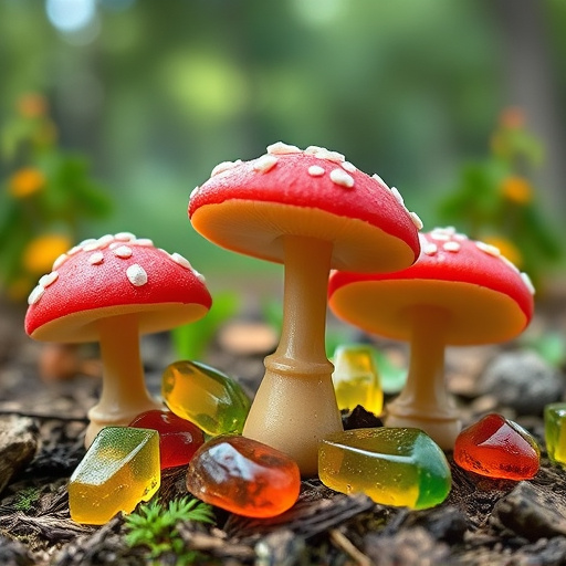Magic Mushroom Gummies with Nature Background