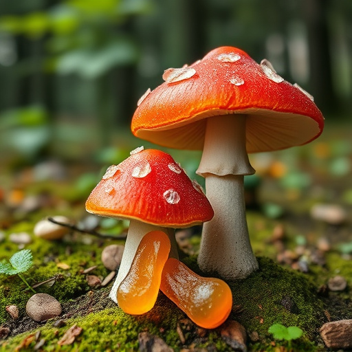 Magic Mushroom Gummies with Nature Background