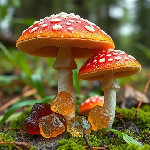 Magic Mushroom Gummies with Nature Background