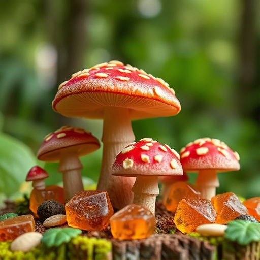 Magic Mushroom Gummies with Nature Background