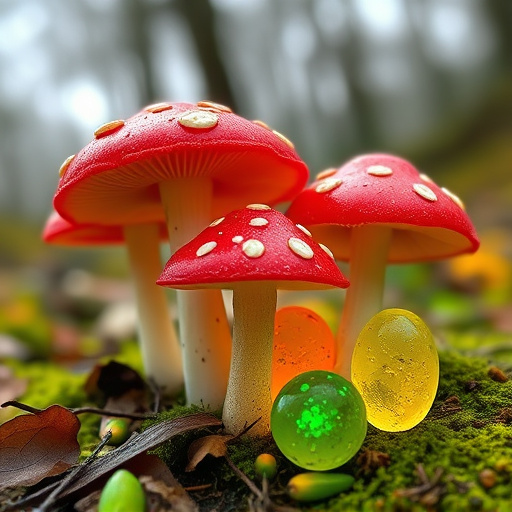 Magic Mushroom Gummies with Nature Background