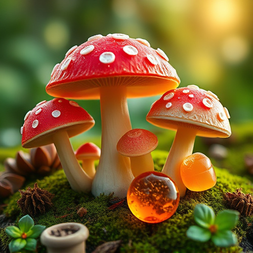 Magic Mushroom Gummies with Nature Background