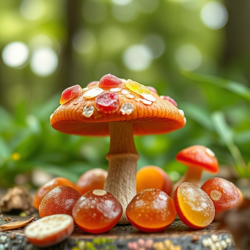 Magic Mushroom Gummies with Nature Background