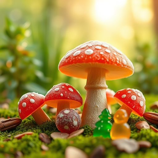 Magic Mushroom Gummies with Nature Background